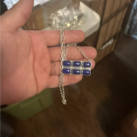 STERLING SILVER NATIVE AMERICAN SW LAPIS BAR NECKLACE PAPER CLIP CHAIN .925 - Picture 4 of 9